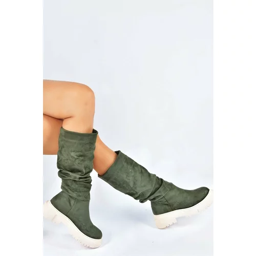 Fox Shoes Women's Green Suede Gathered Daily Boots