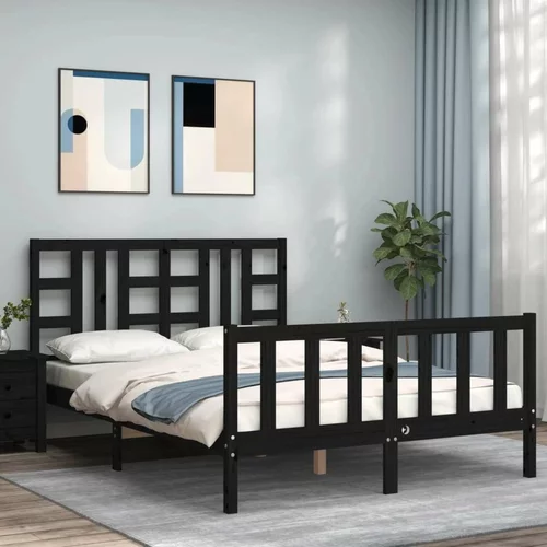  kreveta s uzglavljem crni 140 x 190 cm od masivnog drva