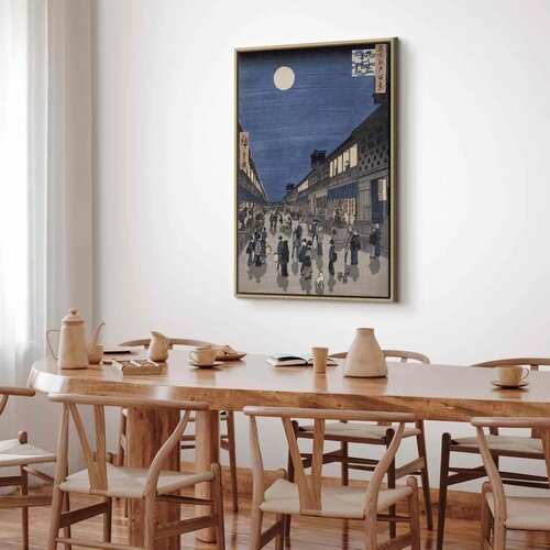  Slika - Utagawa Hiroshige &amp;ndash; Night time view of Saruwaka Street 40x60 U prirodnom drvenom okviru Slike