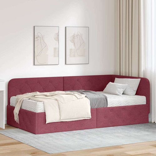 vidaXL Kotna postelja z vzmetnico Vinorodna rdeča 90 x 200 cm blago Cene