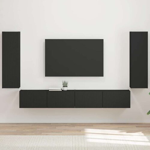  Set omare za televizijo na steni 4 pcs Črna Konstruiran les, (5000132375) Cene