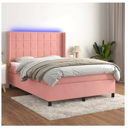 vidaXL Box spring postelja z vzmetnico LED roza 140x190 cm ž