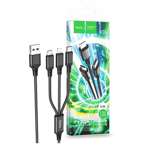 hoco. Multifunkcionalni - 1m Kabel s Lightning, Type - C i micro USB konektorima - Vi&scaron;ebojni KP30116 Cene
