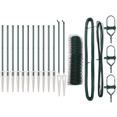 vidaXL Heksagonalna ograja Zelena 0.6x25 m Jeklo, Ograjni količki z vijačnimi sidri 13 kos Ø32 mm 80 cm Galvanizirano jeklo Cene