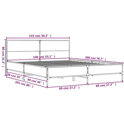  Okvir kreveta boja hrasta 140x200cm konstruirano drvo i metal Slike
