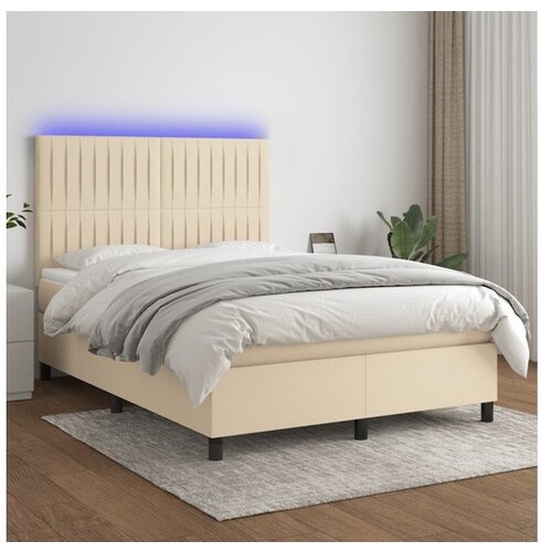 vidaXL Box spring postelja z vzmetnico LED krem 140x190 cm b Cene