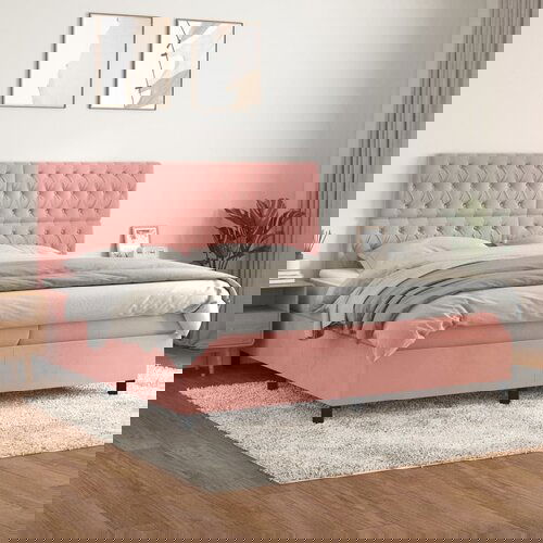 VidaXL Box spring postelja z vzmetnico roza 200x200 cm žamet Slike