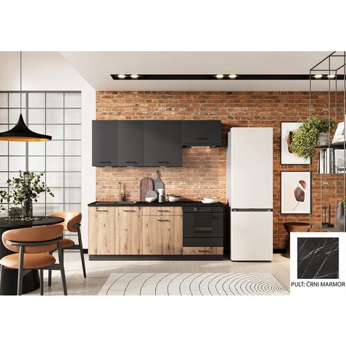 Stolkar KUHINJSKI BLOK ANIKA 200 CM - ARTISAN HRAST/GRAFIT SIVA-�rni marmor Cijene