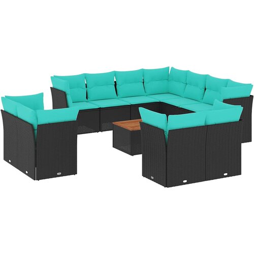  12-dijelni set vrtnih sofa s jastucima poliratan crni Slike