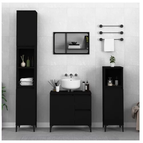 Den Komplet kopalniških omaric 3-delni črn inženirski les