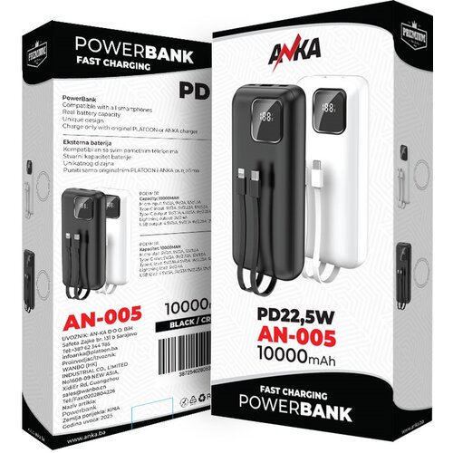 Powerbank AN-005 10000MAH PD22,5W KABAL 2U1 ANKA CRNI Cijene