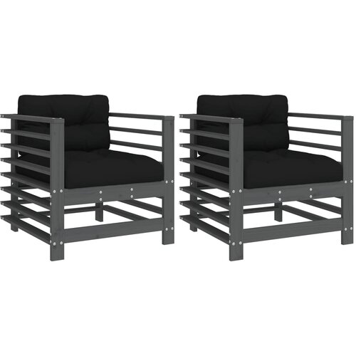 Maison Chic Vrtni stoli - Stol za vrt z blazino 2 kosa siva trdna borovina JS2550, (21876495) Slike