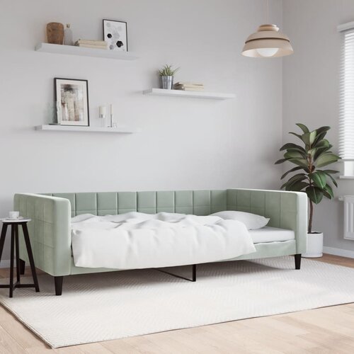 VidaXL Raztegljiva postelja svetlo siva 100x200 cm žamet Slike