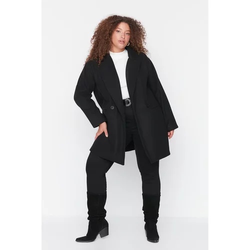 Trendyol Curve Black Jacket Collar Double Breasted Closure Coat