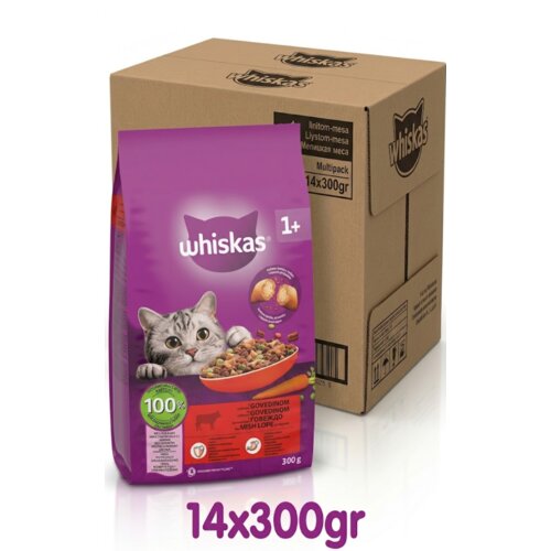 Whiskas Suva hrana za odrasle mačke , Govedina i mrkva, 300gr, 14 komada Slike