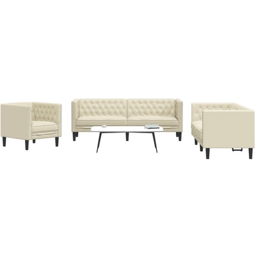 VidaXL Komplet Chesterfield kavčev 3-delna krem umetno usnje Slike