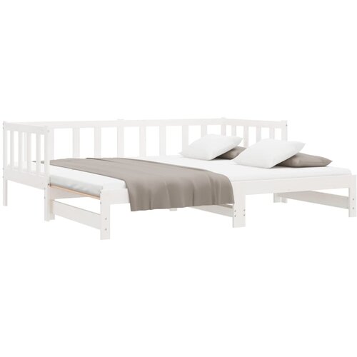  Dnevni ležaj na izvlačenje bijeli 2x(90x200)cm masivna borovina Slike