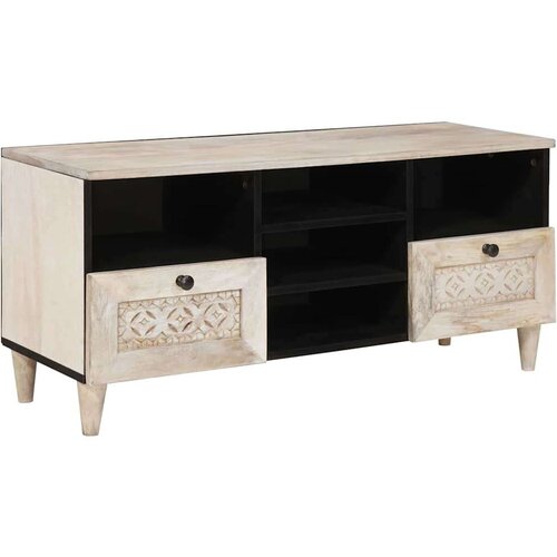 vidaXL TV ormar s ladicama Bijelo 100 x 33 x 46 cm masivno drvo manga Cene