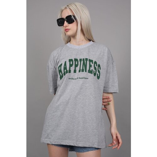 Madmext Women&amp;#039;s Gray Printed Oversize T-shirt Slike