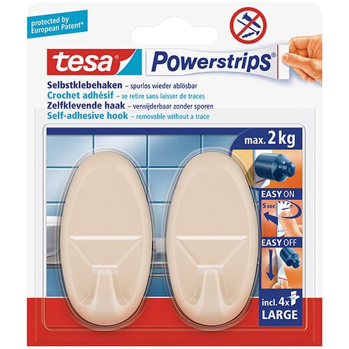 Tesa Samolepilna kljukica tesa Powerstrips (ovalna, velikost: L, bež, 2 kosa) Cene