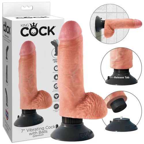 King Cock 7 savitljivi, testikularni, vakuumski vibrator (18 cm) - prirodan