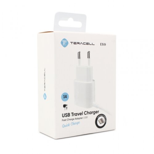 Teracell kućni punjač evo USB1 1A sa iphone lightning kablom beli Slike