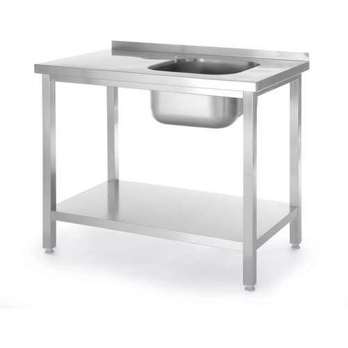 Hendi Sto sa sudoperom i policom, pričvr&amp;scaron;ćen &amp;scaron;rafovima, Kitchen Line, 1000x600x(H)850mm Slike