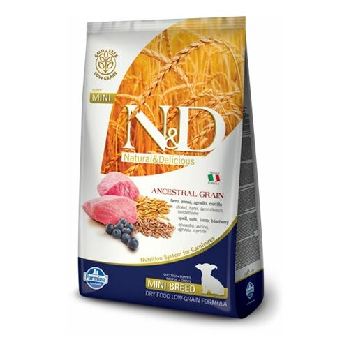 Farmina N&D hrana za štence (jagnjetina, borovnica) low grain lamb & blueberry (puppy, mini) 800g Slike