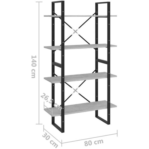 VidaXL Knjižna omara 4-nadstropna betonsko siva 80x30x140cm iverna pl. Slike