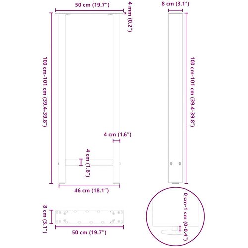  Noge za barsko mizo iz naravnega jekla 2 kosa 50 x (100-101) cm jeklo Slike