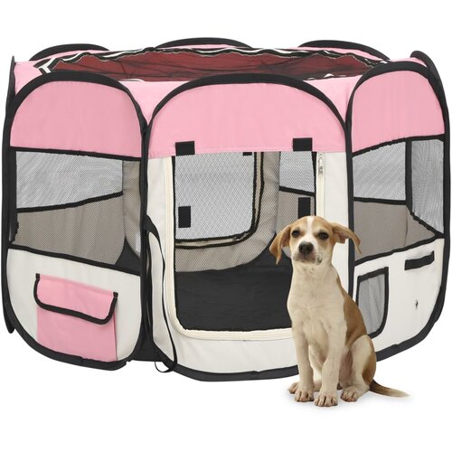 VidaXL Zložljiva pasja ograjica s torbo roza 90x90x58 cm, (20798955) Slike