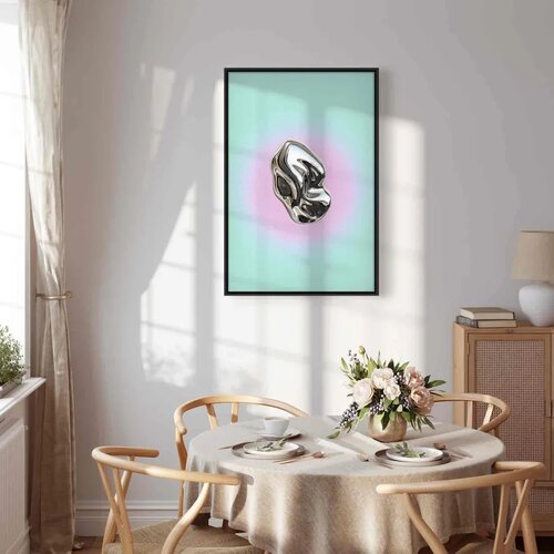  Slika - Metallic Form - Abstract Sculpture on a Mint Background with a Purple Halo 40x60 Cene
