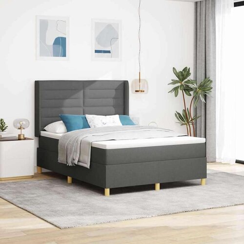 Box Spring Postelja z Vzmetnico Temno Siva 140x190 cm Tkanina, (22050456) Cene