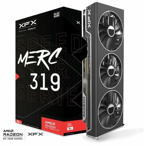XFX amd RX-7800XT MERC319 black 16GB GDDR6 256bit, 2265 mhz / 19.5 gbps, 3x dp, 1x hdmi, 3 fan, 2.5 slot RX-78TMERCB9 Slike