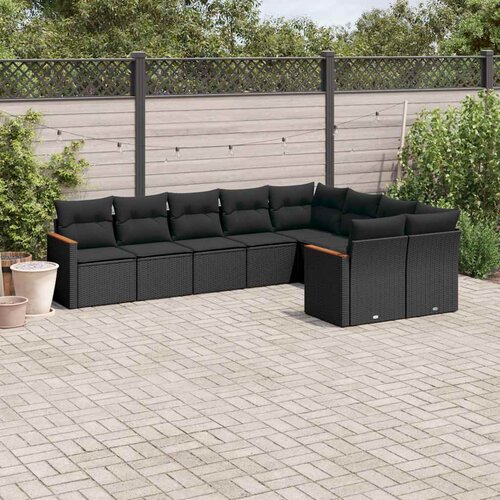  9-dijelni set vrtnih sofa s jastucima crni od poliratana Crna 62 x 62 x 69 cm Slike