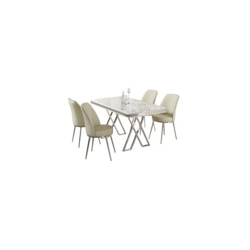 Hanah home Set Trpezarijski sto i 4 stolice, krem-bijela Slike