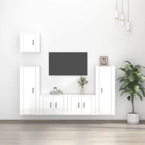 vidaXL 5-dijelni set TV ormarića sjajni bijeli konstruirano drvo