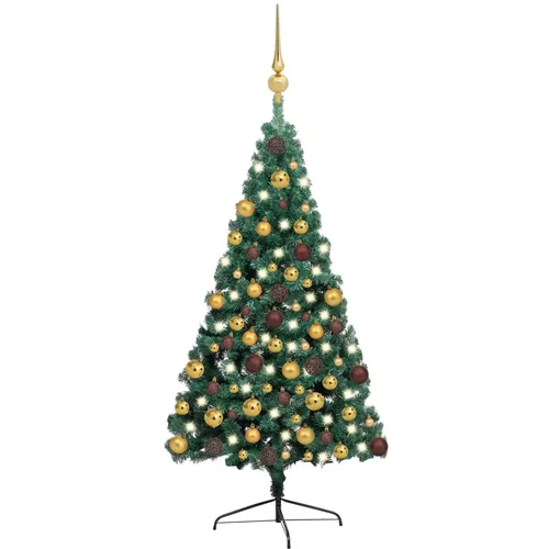 vidaXL umjetna polovica božićnog drvca LED s kuglicama zelena 180 cm