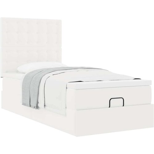 vidaXL Otomanski posteljni okvir z vzmetnico bel 90x200 cm um. usnje Cene