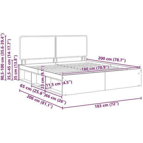  Okvir za krevet s uzglavljem Dimljeni hrast 180 x 200 cm Slike