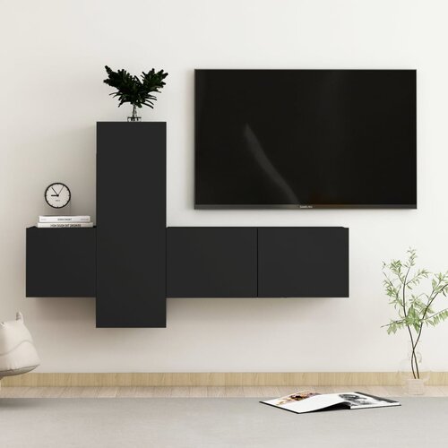 The Living Store Komplet TV omaric 3-delni črna inženirski les - TV Omarica, (21429879) Slike