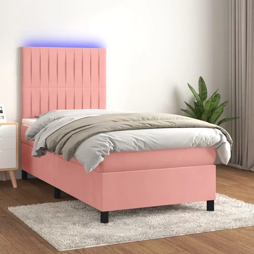  box spring s madracem LED ružičasti 80x200 cm baršunasti