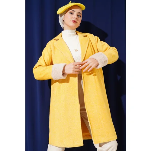 Bigdart 9145 Women's Fish Back Cashew Coat with Feather Sleeves - Yellow