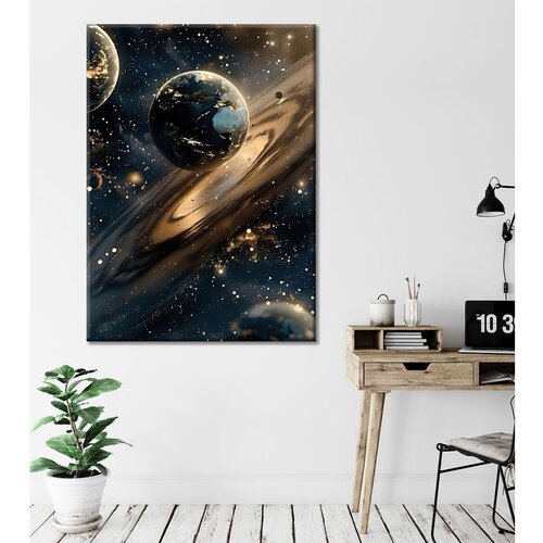WALLXPERT Zlatna i Crna Dekorativna Platna Slika WY468 (50 x 70 cm) Cene