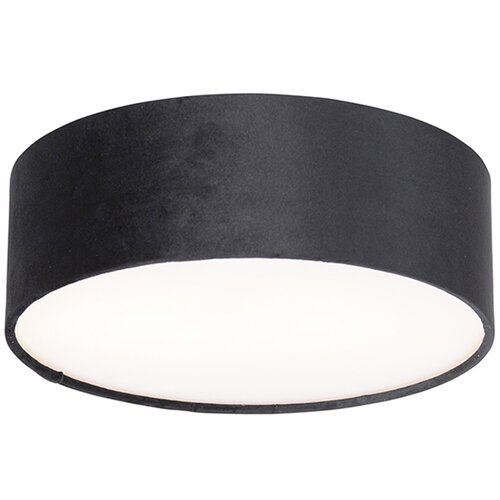 QAZQA Stropna svetilka črna 30 cm z zlato notranjostjo - Drum Slike