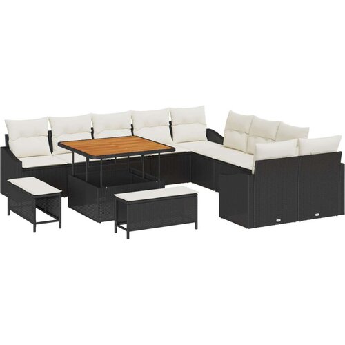 Set vrtnih kauča od 13 dijelova s jastučićima Crna poliratan akacija  2-sjedalni vrtni kauč s jastučićima Crna poliratan  set vr Cijene