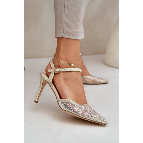 PS1 Decorated High Heels With Open Heel Gold Nanadra Slike