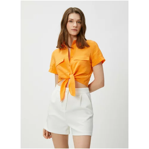 Koton Shirt Collar Plain Orange Women Shirt 3sak60001ew