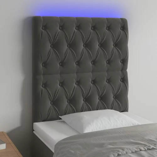 vidaXL LED posteljno vzglavje temno sivo 80x7x118/128 cm žamet