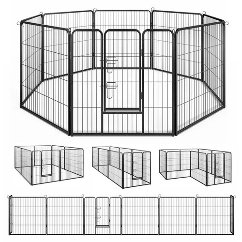 Kućni ljubimci Ograda za pse s metalnim, crnim ogradnim prostorom za pse, visine 80 cm, sklopiva, 8 dijelova Slike